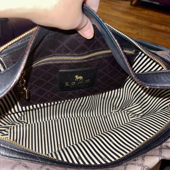 L.A.M.B. Gwen Stefani Black Leather & Canvas Tote Bag w/ Wallet. Vintage Y2K - Picture 8 of 16